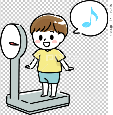 Smiling boy measuring his weight 130049210
