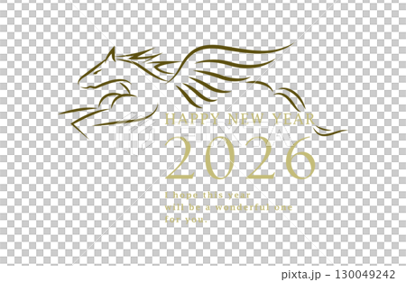 2026 Year of the Horse New Year's card design | Simple line drawing of a Pegasus (horse) 130049242