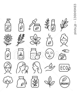 オーガニックコスメとナチュラルスキンケアのアイコンセット 130049483