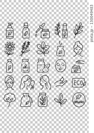 有機化妝品和天然護膚品圖標套裝 130049483