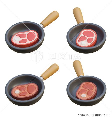Steak in a Pan 3D Cartoon Style graphic Steak in a Pan 3D Cartoon Style graphic 130049496