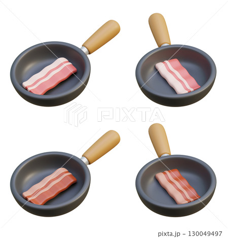 bacon in a Pan 3D Cartoon Style graphic 130049497