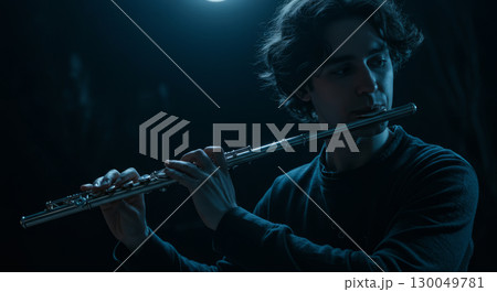 Flutist under the moon 130049781