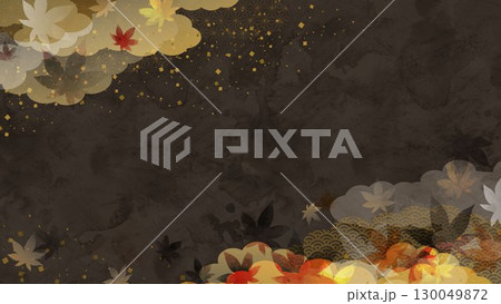 秋の黒い和風背景、紅葉の水彩背景イメージ 130049872
