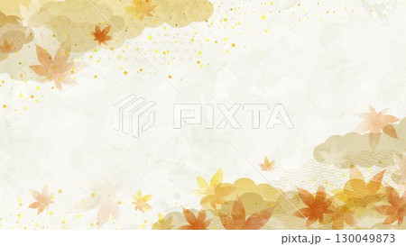 秋の和風背景、紅葉の水彩背景イメージ 130049873