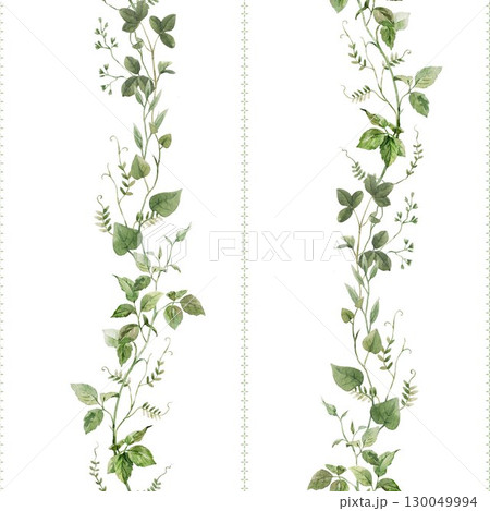 Seamless Watercolor Greenery Vertical Pattern, Hand-Painted Botanical Vines and Leaves Design for Fabric, Wallpaper, Wedding Decor, and Natural Backgrounds 130049994