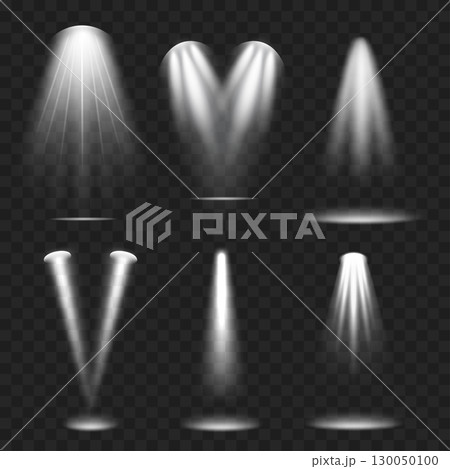 Realistic Spotlight Beam Set. Stage Lighting Effect. Transparent. Vector 130050100