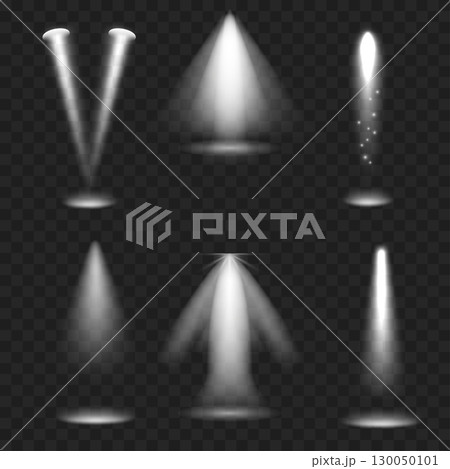 Realistic Spotlight Beam Set. Stage Lighting Effect. Transparent. Vector Realistic Spotlight Beam Set. Stage Lighting Effect. Transparent. Vector 130050101