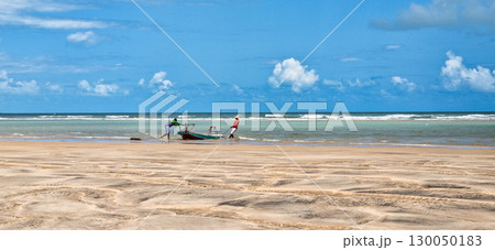 Fishermen at Canoa Quebrada Beach at Aracati in Ceara, Brazil. B 130050183