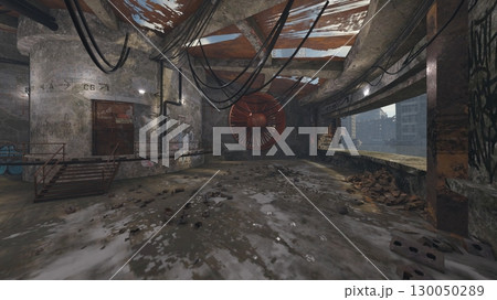 廃墟の荒れた室内 130050289