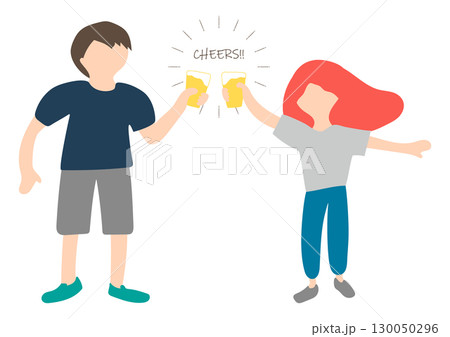 ビールで乾杯する男女のイラスト素材 130050296
