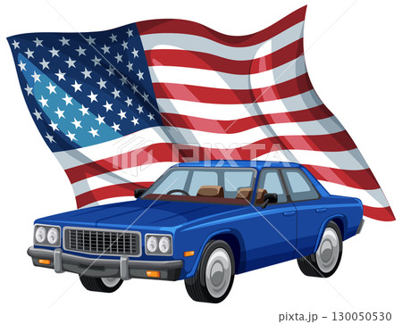 Classic American Car with USA Flag Background 130050530