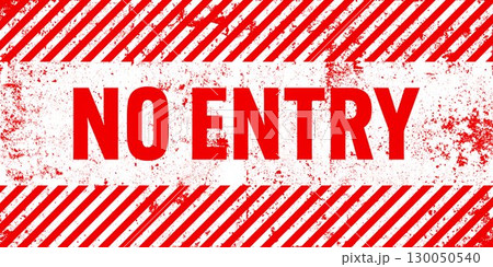 Warning sign with red and white diagonal lines. Attention, danger or caution symbol. Construction site signage, road safety notice, hazard banner, security alert shield. Vector illustration 130050540