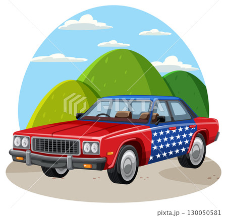 Classic American Car with Patriotic Star Design Outdoors 130050581