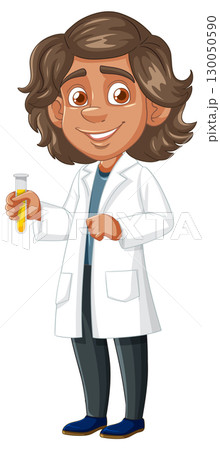 Smiling Young Scientist Holding Test Tube Illustration Smiling Young Scientist Holding Test Tube Illustration 130050590