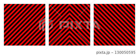 Warning sign with red and black diagonal lines. Attention, danger or caution symbol. Construction site signage, road safety notice, hazard banner, security alert shield. Vector illustration 130050595
