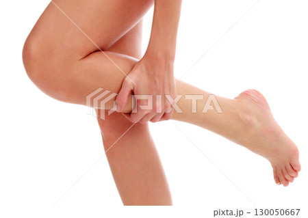 Pain in leg. Isolated on white background Pain in leg. Isolated on white background 130050667