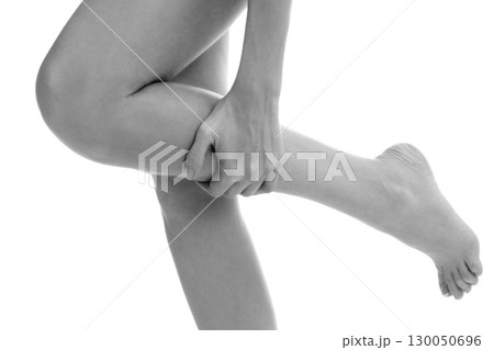 Pain in leg. Isolated on white background 130050696
