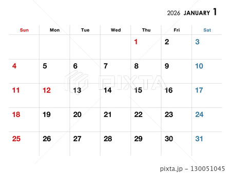 2026年1月カレンダー　横向き 130051045