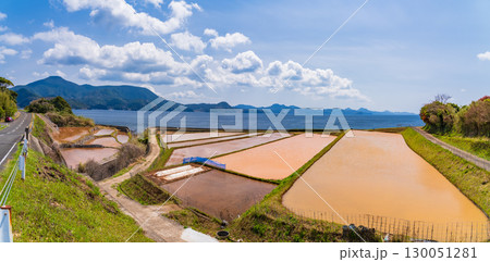 《長崎県》生月島・水田と海岸線の風景 130051281