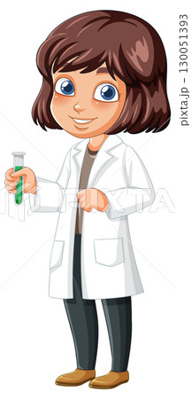 Young Female Scientist Holding Test Tube Illustration 130051393