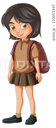 Smiling Schoolgirl with Backpack in Uniform Illustration 130051397