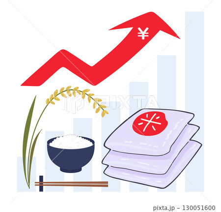 米価格上昇 インフレ 食料高騰 経済ニュース 食糧問題 農業と備蓄のイラスト 130051600