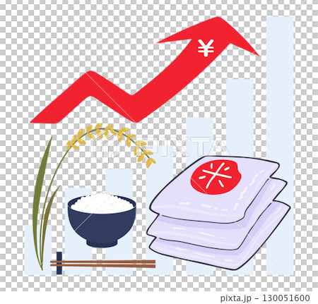 米価格上昇 インフレ 食料高騰 経済ニュース 食糧問題 農業と備蓄のイラスト 130051600