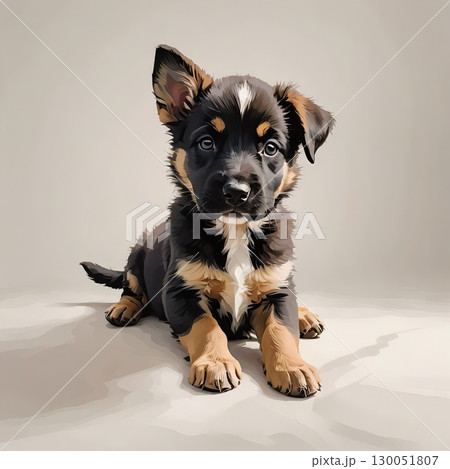 シェパードの子犬が座っている可愛いイラスト 130051807