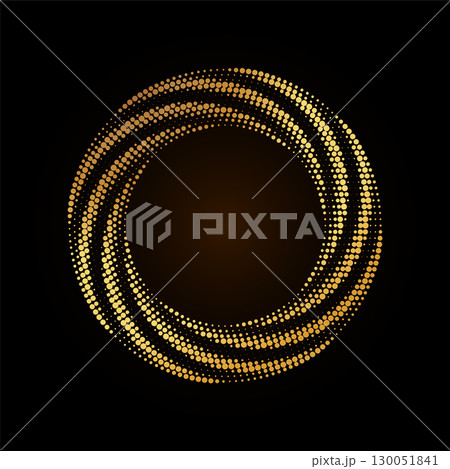 Gold Halftone round frame. Golden luxury Halftone twisted circle 130051841