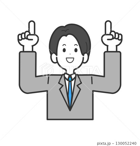 両手で上を指差す笑顔のスーツ男性のベクターイラスト 両手で上を指差す笑顔のスーツ男性のベクターイラスト 130052240