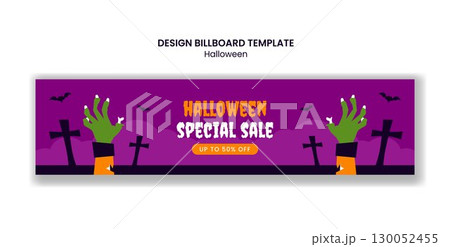 Halloween Trick or Treat Social Media Billboard Template in Flat Cartoon Background Illustration Halloween Trick or Treat Social Media Billboard Template in Flat Cartoon Background Illustration 130052455