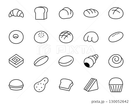 メニューに使えるパンの線画アイコンセット メニューに使えるパンの線画アイコンセット 130052642