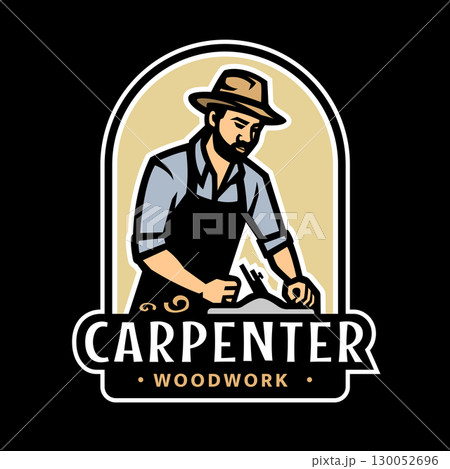 Carpenter with a plane. on a dark background. Carpenter with a plane. on a dark background. 130052696