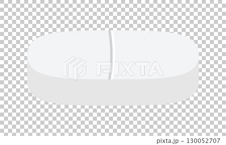 Illustration of a long, thin white tablet - a simple tablet for caplet-shaped medicines, supplements, drugs, etc. 130052707