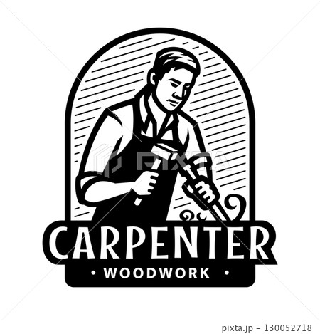 Carpenter with a chisel and hammer. 130052718