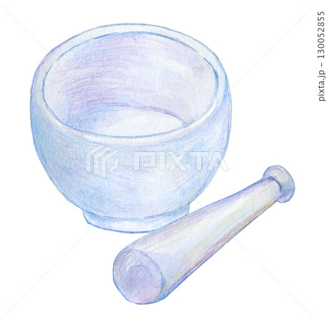 水彩イラスト　実験器具　実験道具　乳鉢　乳棒 130052855