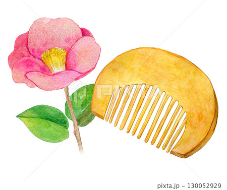 水彩イラスト 椿油が浸透した柘植の櫛 水彩イラスト 椿油が浸透した柘植の櫛 130052929