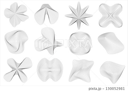 Abstract topographic pattern organic shapes. Wavy rippled concentric circles on white background. Circular fluid contour geographic liquid elements. 130052981