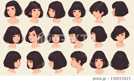 色々な髪型をした女の子のアイコン 130053025