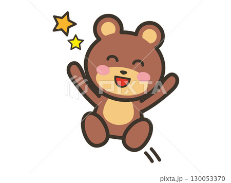 ジャンプして大喜びするかわいいクマのキャラクターイラスト ジャンプして大喜びするかわいいクマのキャラクターイラスト 130053370