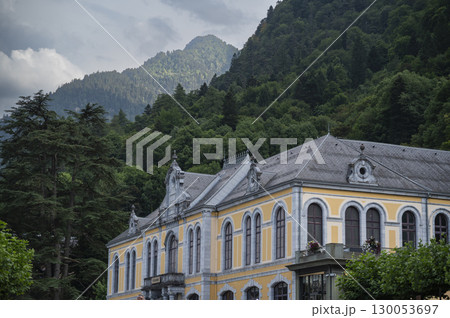 Cauteret architecture blends with mountain landscapes showcasing beautiful historical buildings in a 130053697