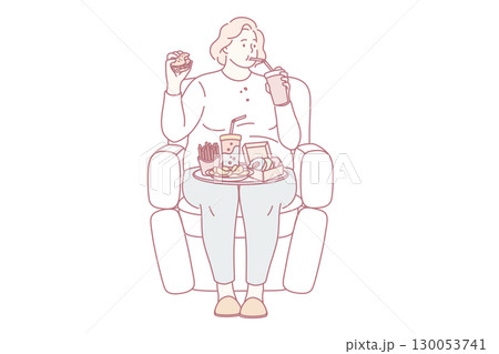 Unhealthy eating, fatness and overeating concept 130053741