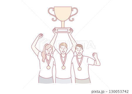 Teamwork, success, collaboration and winning concept 130053742