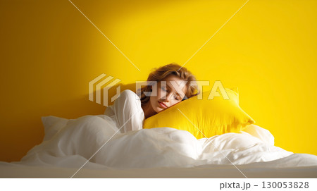 白い布団/ベッドで安らかに眠る女性 130053828
