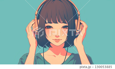 ヘッドホンを付けた女性 130053885