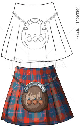 Scottish Tartan Kilt with Sporran Vector Illustration Scottish Tartan Kilt with Sporran Vector Illustration 130053944