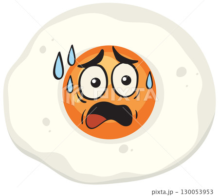 Fried Egg Yolk with Worried Cartoon Expression 130053953