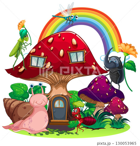 Whimsical Insect Gathering at Mushroom House 130053965