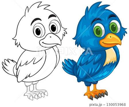 Colorful Cartoon Hornbill Illustration with Outline 130053968